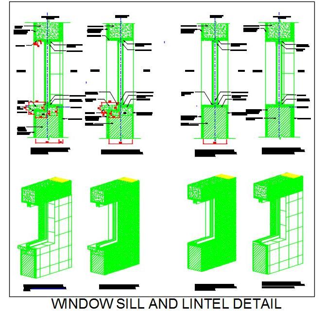 UPVC Window Sill and Lintel Sectional Details for AutoCAD